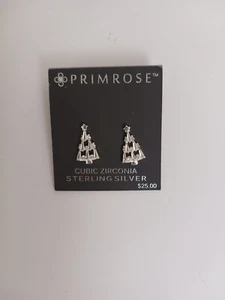 Primrose Cubic Zirconia Sterling Silver Christmas Tree Dangle Pierced Earring - Picture 1 of 4