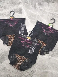 Pantalones Cortos M&S BOUTIQUE Estampado de Leopardo Transparente y Encaje Tiro Alto ~ Talla 10 ~ Paquete de 3 - Imagen 1 de 9