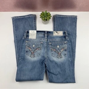 Miss Me Mid Rise Boot Denim Blue Jeans USA Flag Rhinestone New Women Size 28 - Picture 1 of 12