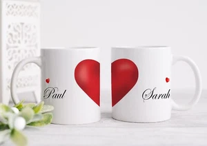 personalised HIS & HERS matching love heart cups, wedding gift - Picture 1 of 1