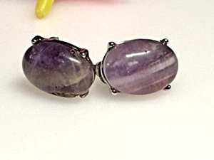 Vintage Earrings Jewellery Amethyst Natural Stone Stud - Picture 1 of 7