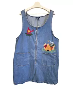 Vintage Baccini Denim besticktes Pulloverkleid Damen 24 blau Reißverschluss vorne Bienengarten - Bild 1 von 10