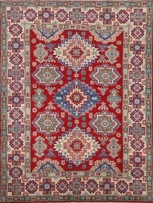 Tribal Super Kazak Oriental Area Rug 5'x7' Wool Hand-made Geometric Red Carpet - Image 1 of 4