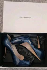 Karen Millen Navy Blue Patent Leather High Heel Stiletto Shoes UK5.5 EU 39 - Picture 1 of 9