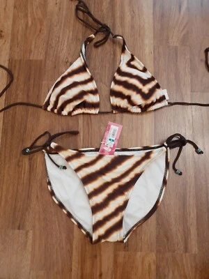 NUEVO De Colección 2 Piezas Traje de Baño Natación Marrón Cebra Cuerda Bikini Xhilidation Med Foto 1 de 4