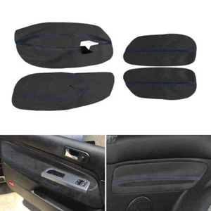 4x rivestimento in pelle scamosciata nero-blu porta bracciolo Trim For Golf 4 MK4 98-05 Bora - Foto 1 di 5