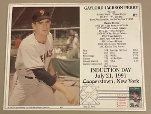 Gaylord Perry SF Giants ⚾️ Unsigned HOF Induction Day 8x10 Postcard W/ Gehrig - Picture 1 of 12