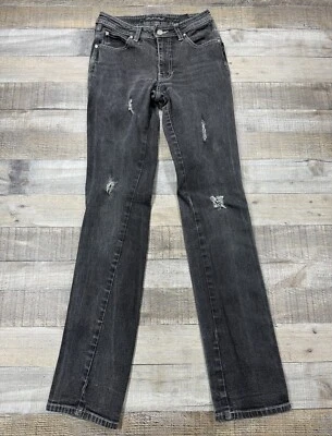 Pantalones de mezclilla Sergio Valente para mujer 26 negros desgastados informales pierna recta parte inferior Foto 1 de 4