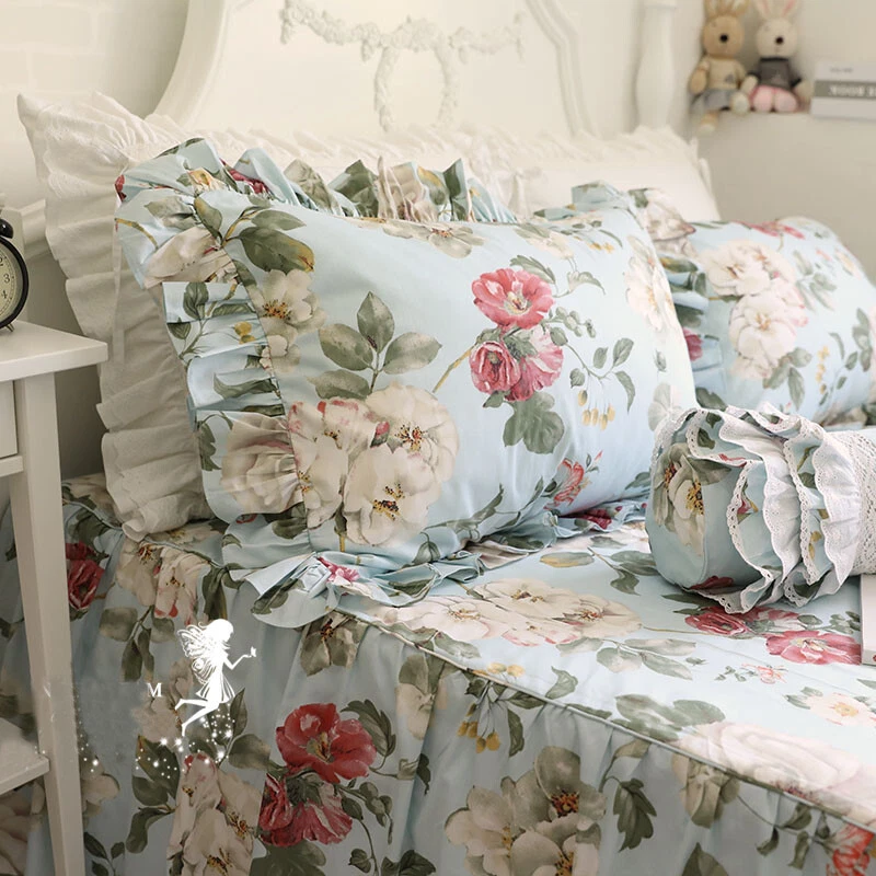 2pcs ruffles floral print floral pillow case luxury pillow cover princess style - Image 1 of 1