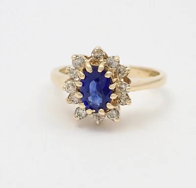 LeVian 14k Gold Oval Halo Engagement Ring Setting Natural Sapphire Diamond - Image 1 of 4