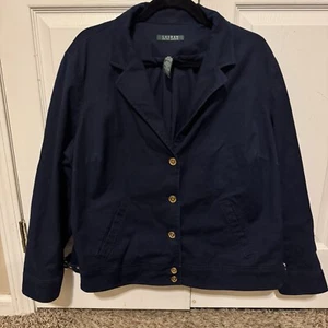 Lauren Ralph Lauren Gold Button Side Buckles Cotton Navy Jacket Womens 18W - Picture 1 of 7