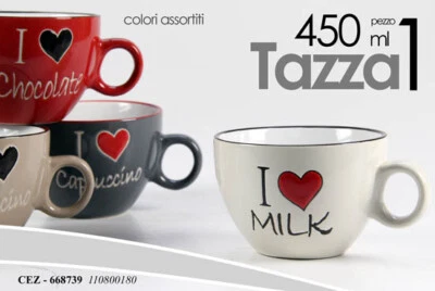 4 TAZZE JUMBO TAZZA LATTE COLAZIONE CAPPUCCINO CAFFè TAZZONE I LOVE 11*h8 cm - Immagine 1 di 4