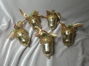 Acorn Glass Ornament Christmas Beads Sequins Gold Metallic Decor Vintage 4. 5"  - Picture 1 of 4
