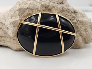 Prendedor/broche vintage de ónix ovalado de oro amarillo de 14 quilates* - Imagen 1 de 8