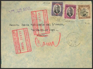 Grenada. Cover Yvert 151, 159, 160. 1951. 25 Cts, 5 Cts Violeta Y 12 Cts Lila. - Picture 1 of 1