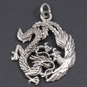 JAPANISCHER DRACHE PHÖNIX VOGEL POWER GLÜCK CHARM 925 STERLINGSILBER ANHÄNGER - Bild 1 von 12