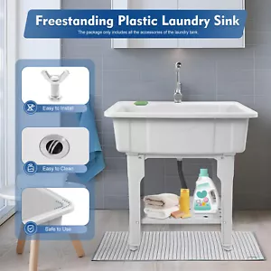 Freestanding Plastic Laundry Sink Set Grey Washing Tool With Faucet Households - Picture 1 of 14