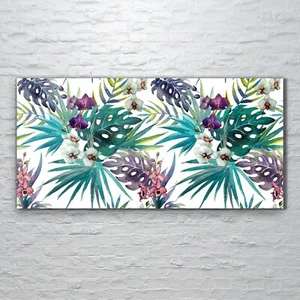 Glasbilder Wandbild Druck auf Glas 120x60 Bild Orchidee Hibiskus blätter Design - Bild 1 von 7