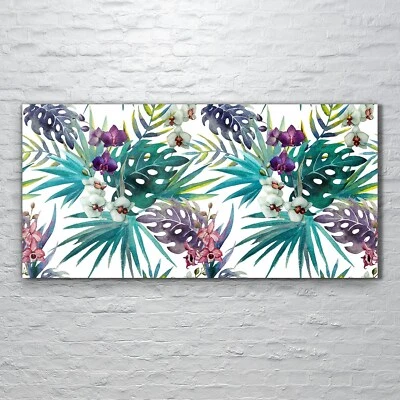 Glasbilder Wandbild Druck auf Glas 120x60 Bild Orchidee Hibiskus blätter Design - Bild 1 von 4