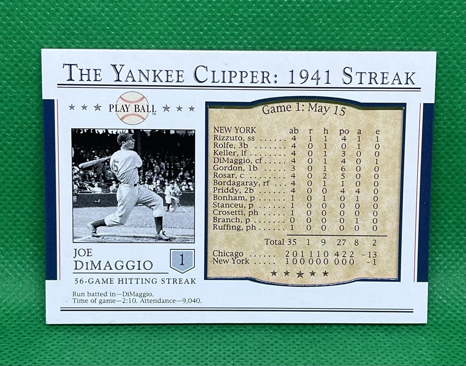 2003 UD PLAY BALL JOE DIMAGGIO YANKEE CLIPPER: 1941 STREAK - PICK YOUR CARD - Image 1 of 1