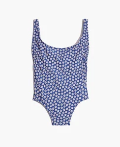 Madewell Plunging Scoopback one-piece swimsuit blue floral mini daisy xsmall 00 - Picture 1 of 9