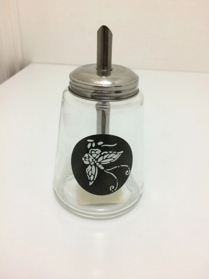 vintage pride products clear glass sugar dispenser chrome lid spout butterfly - Image 1 of 4