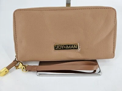 JOY & IMAN Cuero Tostado Cremallera Alrededor Cartera Acentos Dorados Correa Muñequera  Foto 1 de 4