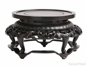 Natural Ebony Wood Carved Display Stand Rack Vase Bonsai Statue Round Base Decor - Picture 1 of 6