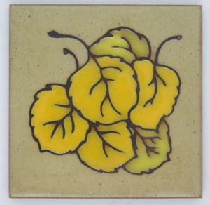 Tile Teissedre Yellow Leaves Beige Background Italian Tile USA 4x4 In NO CORK - Picture 1 of 2