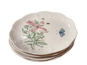 "Juego de 7 platos de ensalada de almuerzo LENOX BUTTERFLY MEADOW borde de vieira 9"" florales" - Imagen 1 de 10