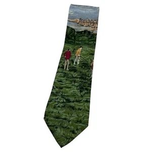ROBERT TALBOTT Men's 100% Silk Necktie DESIGNER Tie Green Golf W:3.7" EUC - Picture 1 of 6