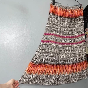 Christopher & Banks Size Large Lined Chiffon Pleated Peasant Maxi Boho Aztec - Picture 1 of 10