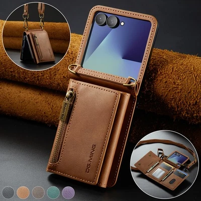 For Samsung Galaxy Z Flip 7 6 5 4 3 Crossbody Wallet RFID Blocking Leather Case - Image 1 of 4
