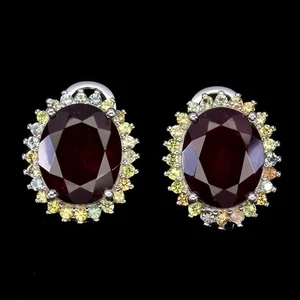 925 Sterling Silver Earrings Oval Ruby 11x9mm Sapphire Diamond Cut Jewelry - Picture 1 of 13