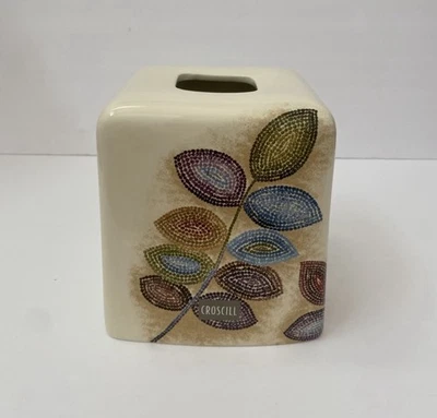 Croscill Mosaic Leaves Tissue Box Cover Fall Leaf Porcelain Bath Decor 6" - Изображение 1 из 4