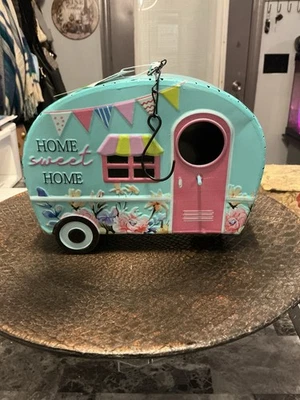 Adorable cámper metal verde azulado pajarera colgante nuevo 6 X 8 pulgadas Foto 1 de 4