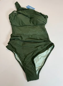 Cupshe Swimming Costume One Shoulder Tummy Control Cut Swimsuit Size S 10 Green - Picture 1 of 5