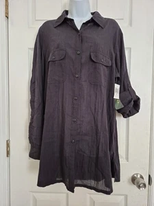 Lauren Ralph Lauren 100% Linen Black Tunic Blouse Top Full Buttons Womens L NWT - Picture 1 of 5