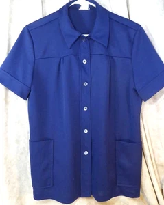 Women's Vintage Top Shirley Navy Blue Button-Up Collared Shirt Size 40 Pockets - Picture 1 of 5