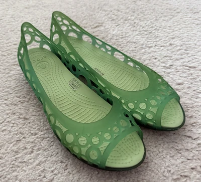Crocs Adrian Ballet Flats Peep Toe Jelly Slip On Comfort Size 9 Green - Image 1 of 4