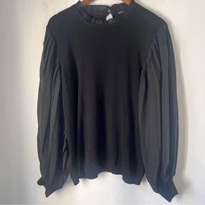 Adrianna Papell Black Blouse with Sheer Sleeves XL - Picture 1 of 6