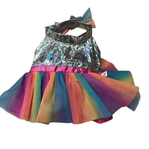 Build-A-Bear Neckholder Kleid Gr. OS Silber Regenbogen Glitzer Holografisch Spaß - Bild 1 von 4
