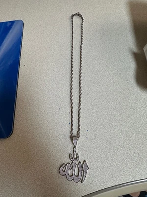 Allah Pendant Men's Or Women's Silver Finish Charm Rope Chain Icy Everyday Wear - Image 1 of 2