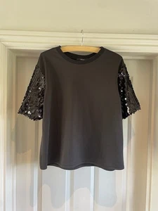 Black Top With Sequin Sleeves Forever 21 Size L - Picture 1 of 4