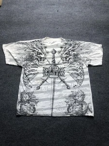 MMA Elite Shirt Mens Extra Large White Gray All Over Graphic Skull Lion Swords - Picture 1 of 10