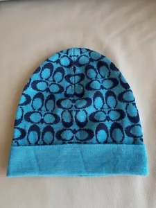 COACH Merino Wool blend hat beanie sz OS unisex teal with black - Picture 1 of 7