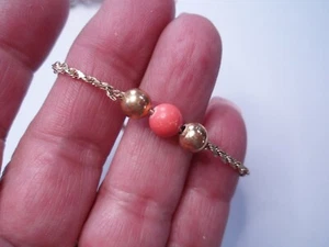 Bracciale oro giallo 14 kt corallo oro centro letto lungo 7" - Foto 1 di 6
