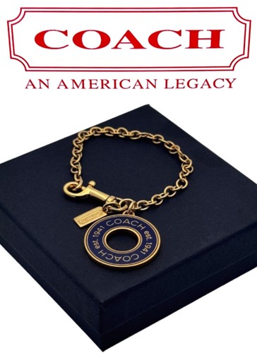 Bracciale Catena Coach Vintage A Scatto Aperto Viola Scuro Smalto Placcato Oro Regalo