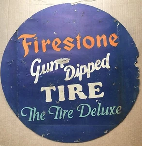 "Letrero de tienda de concesionario de doble cara neumáticos sumergidos de goma Firestone vintage 21,5"" Oldfield" - Imagen 1 de 16