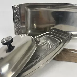 Stanley Roberts Set vassoio pane piatto burro acciaio inox Daisy Lane vintage MCM - Foto 1 di 10